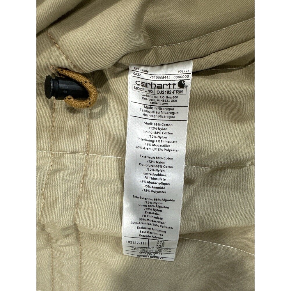 Carhartt 102182 Flame Resistant Full Swing Quick Duck Coat 3XL Reg CAT 3 Brown - Picture 12 of 13